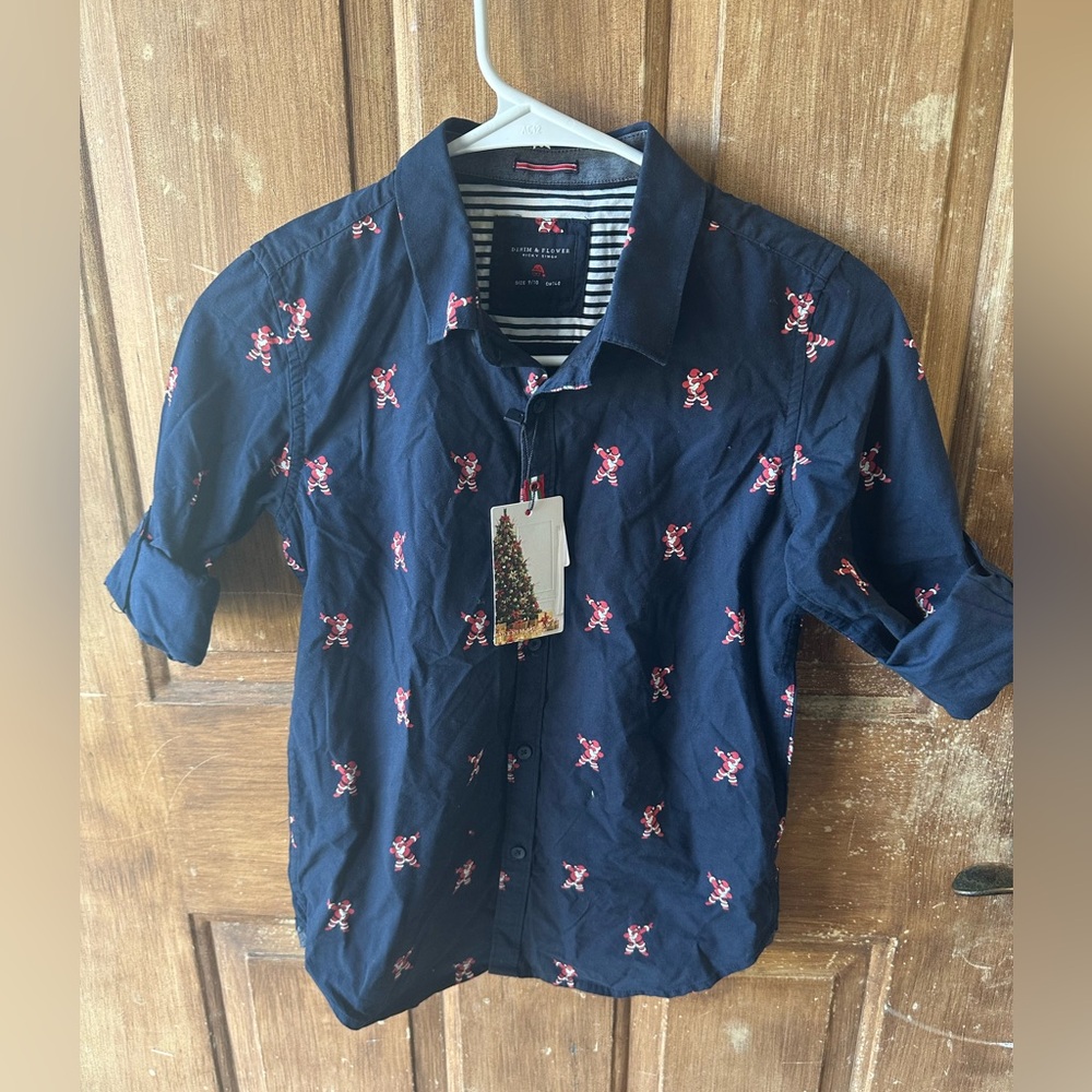 Boys Button Down Dabbing Santa Long Sleeve Shirt